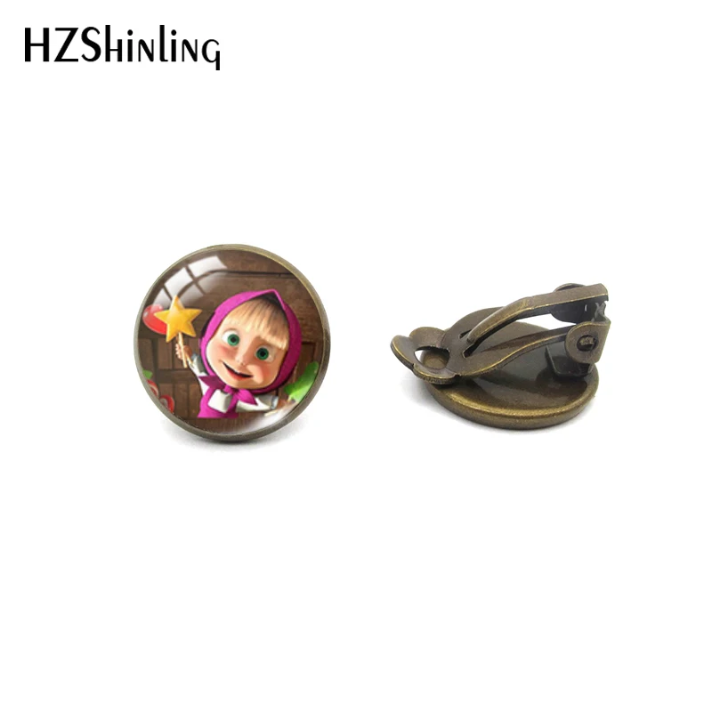 Bronze-7 Hzshinling маленькие девочки и медвежонок круглые серьги без проколов Симпатичные летние аксессуары - Окраска металла: Bronze-7