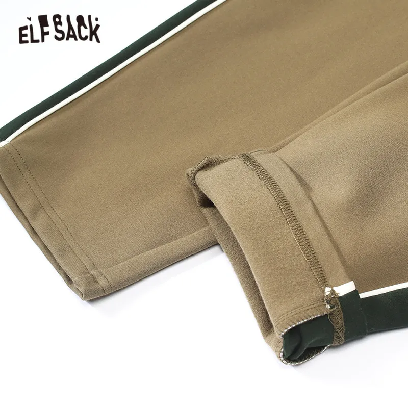 ELFSACK, армейские зеленые полосатые цветные повседневные штаны с морковкой для женщин,, зимние черные брюки с высокой эластичной талией для офиса