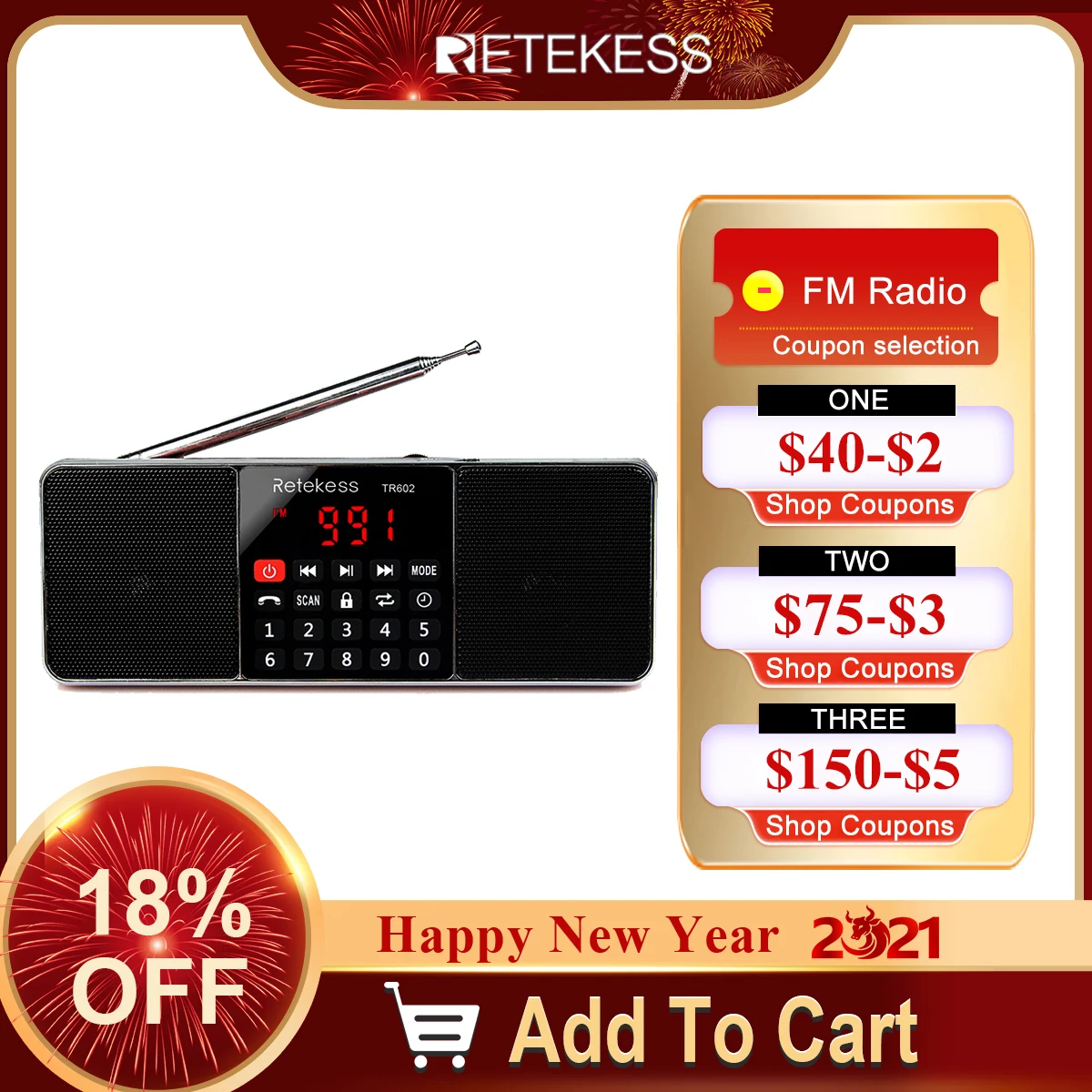 RETEKESS TR602 Bluetooth радио AM FM стерео портативный Радиоприемник с беспроводным MP3