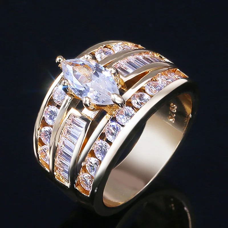 

HUITAN 2019 New Marquise AAA Cubic Zircon Stone Queen Style Accessories Jewelry Rings With Micro Paved Golden Color Thumb Ring