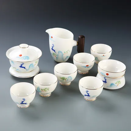 Dehua White Porcelain Tea Set Home Simple High-end Gift Tea Set Teacups Filter Kung Fu Green Tea Oolong Teapot Teaware