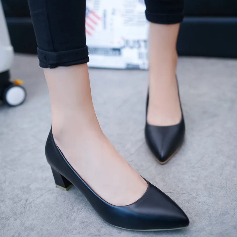 

2019 Spring Summer New Style WOMEN'S Shoes Korean-style Pointed Toe Chunky Heel WOMEN'S Sandals Versatile Fashion Work Shoes Wom
