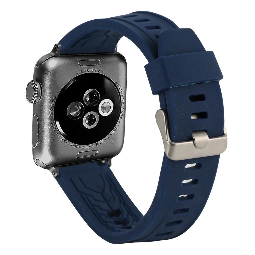 

Strap for Apple Watch 38MM 42MM Adjustable Pin Buckle Replacement Watches Strap Blue Silicone Bands correa In Smart Watchbands