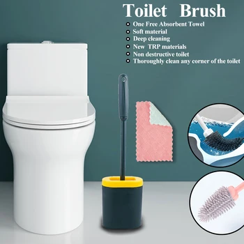

Silicone Toilet Brush With Toilet Brush Holder Set Flat Head Soft Bristles Cleaning Brush For Toiler Wc Bathroom Accessories
