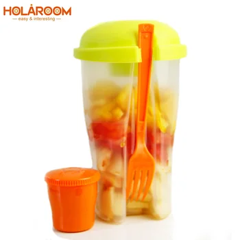 

Fruit Salad Cup Serving Lunch Cup with Portable Shaker and Fork Set Vegetable Salad Fresh Salad Container Outdoor Sport Diet