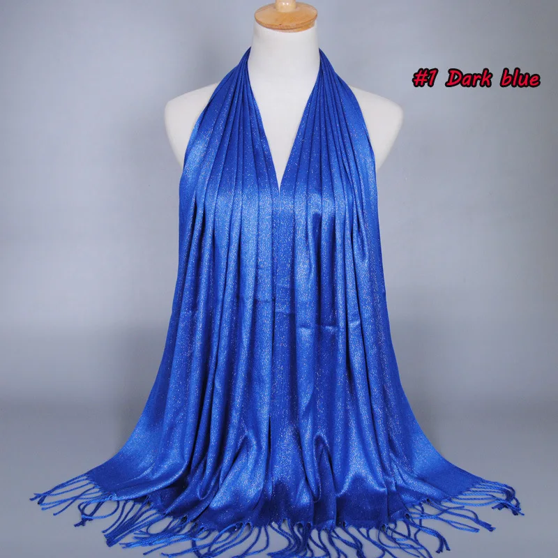 Shimmer женский шарф изысканный люрекс блеск мусульманский хиджаб кисточкой хлопок обычная шаль исламский металлический головной платок 170x65 см