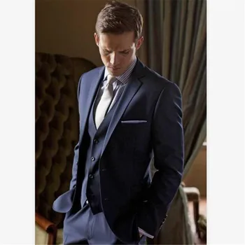 

New Classic Men’s Suit Smolking Noivo Terno Slim Fit Easculino Evening Suits For Men Two Buttons Navy Blue Groom Tuxedos Notch L