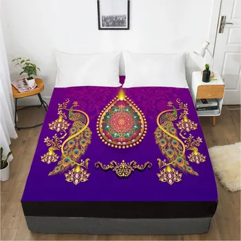 

3D Luxury Fitted Sheet Purple Bed Mattress Fitted Covers Sheets Bedsheet Bed Linens Gold 183x214 Custom Design Bedding Sheets