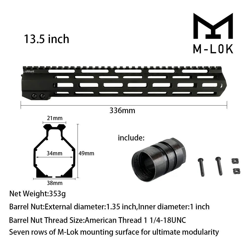 " 9" 1" 12" 13," 15" 1" AR15 свободный поплавок M-LOK ствольная накладка Пикатинни рельс тонкий стиль стальной прицел крепление Riflescop баррель гайка - Цвет: MIDG-13.5CUN