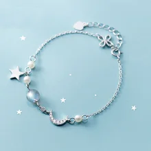 925 пробы, серебряный браслет, лунный камень, кристалл, луна и звезды, браслеты с подвесками для женщин,, ювелирные изделия для девушек, дружба, мода