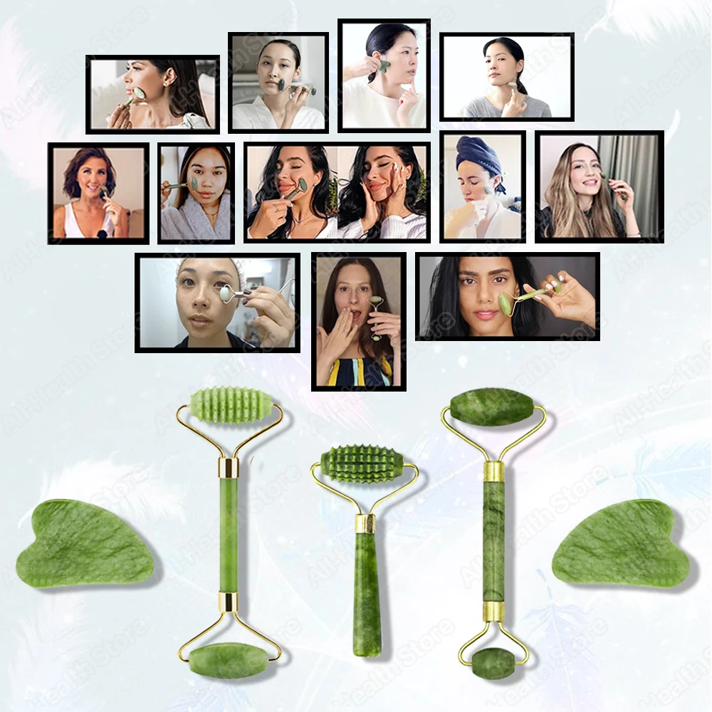 Natural Massager For Face Jade Roller Face Massager Gua Sha Massage Tool Set Gua Sha Scraper Massage For Face Gua Sha