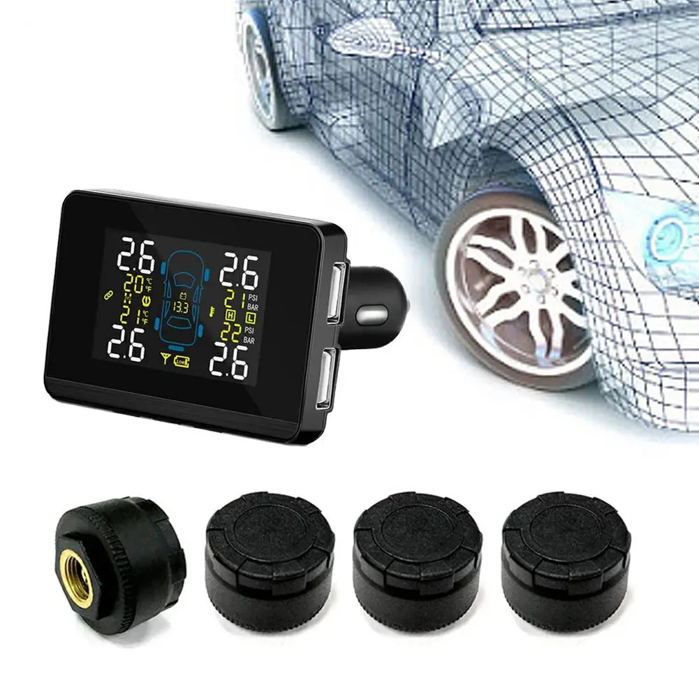 Автомобильный TPMS DC8V-DC16V, универсальная беспроводная система контроля давления в шинах+ 4 колеса, шины, внешний датчик, сменный ЖК-дисплей