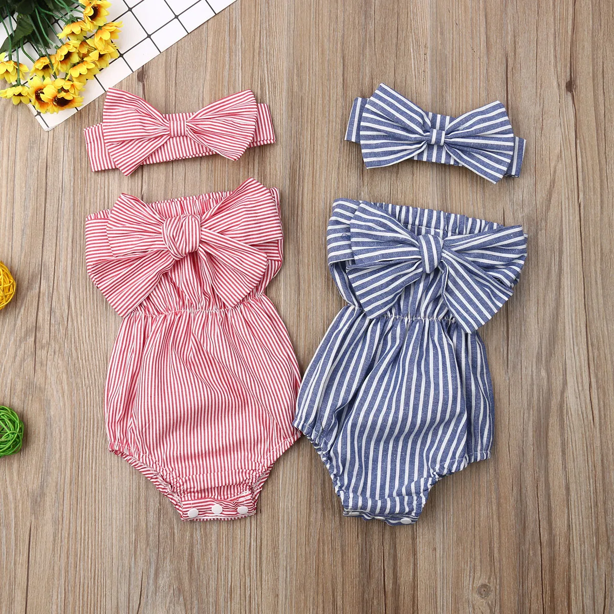 Одежда для новорожденных и маленьких девочек, платье в полоску, с открытыми плечами костюм ползунки комбинезон наряды комбинезон с открытыми плечами Боди с бантом