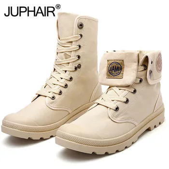 

New Men's Leather Martin Boots Trend Canvas Tooling boot British Military Men Fashion Round Head Dual-use High-help Casual Shoes