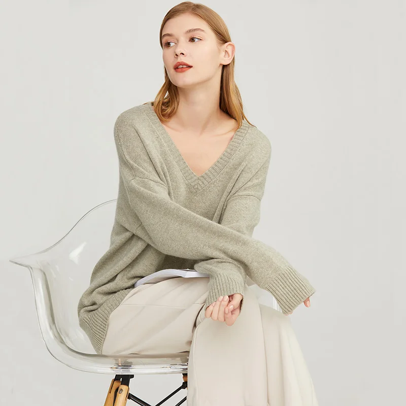 Свитер женский кашемировый с V-образным вырезом Осень-зима 2019 | Женская одежда