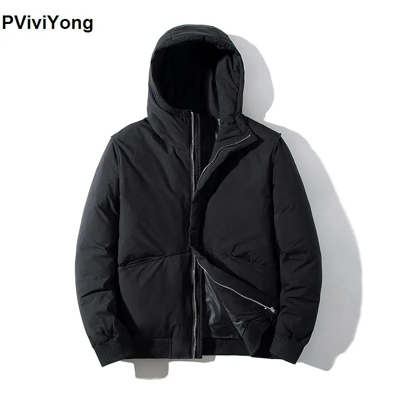PViviYong зимние высококачественные белые куртки с капюшоном на утином пуху мужские пуховики, короткие парки caot для мужчин 7804 - Цвет: Черный