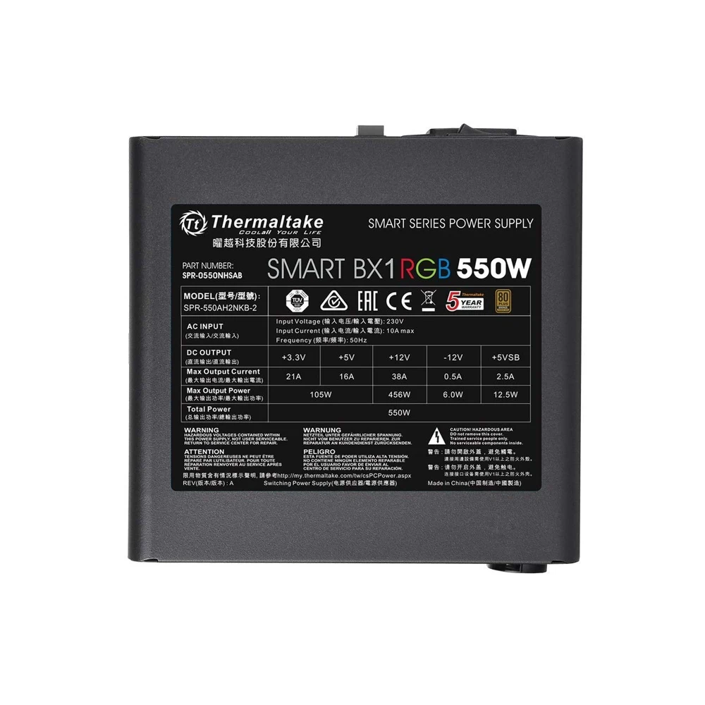 Блок питания Thermaltake ATX 550W Smart BX1 RGB 80+ bronze(24+4+4pin) APFC 120mm fan color LED 6xSA