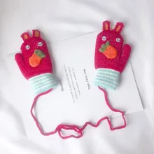 Детские перчатки из кролика с героями мультфильмов, зимние детские толстые теплые перчатки для девочек, милые Полные Пальцы из кроличьей шерсти, бархатные рукавички