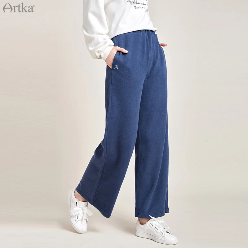 ARTKA, Осенние новые женские брюки, 3 цвета, драпированные широкие брюки, эластичный пояс, прямые свободные повседневные штаны для женщин, ZA15195D