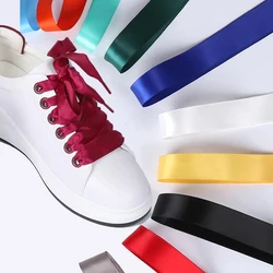 Satin Shoelaces Women Boots  Sneakers Shoelace Silk Ribbon Shoe laces Flat 2CM Width Length 80CM 100CM 120CM Shoe Accessories
