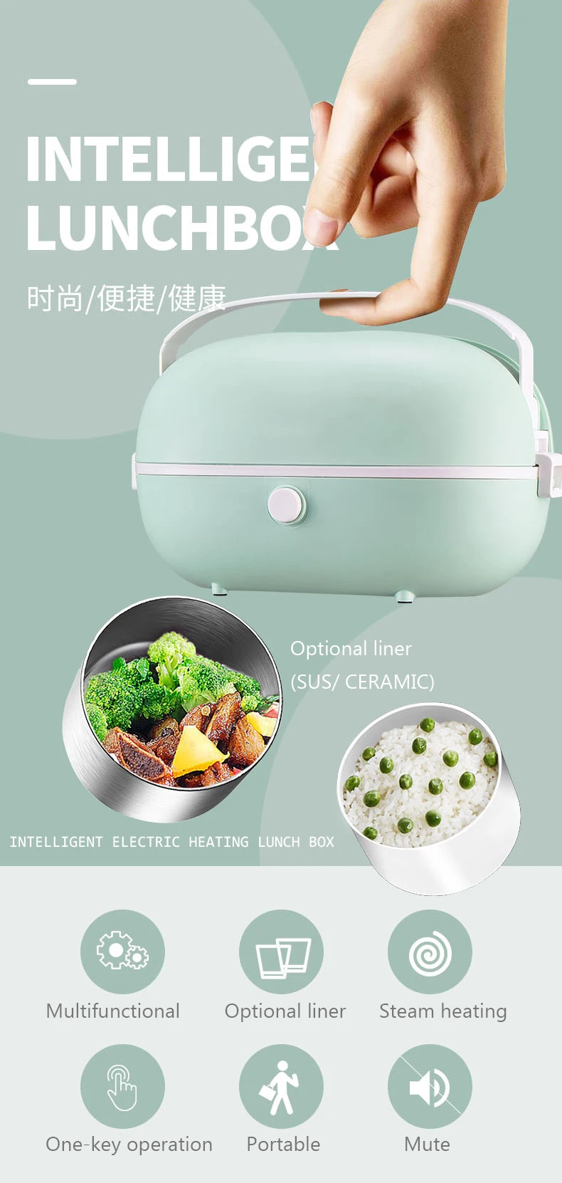 Description Picture 2 of itemElectric Rice cooker for Car Home Food steamer portable lunchbox Egg boiler Food warmer insulation ceramic stainless steel liner