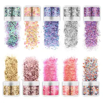 

10 Boxes Glitter Sequins Assorted Colorful Nail Glitter Flakes Tips for Face Body Hair