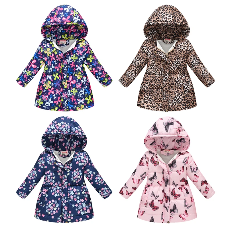 

Winter Girls Warm Jackets Outerwear For Kids Fashion Printed Thick Party Outerwear Coat Children Long Jacket Hooded Coats 4-10 Y