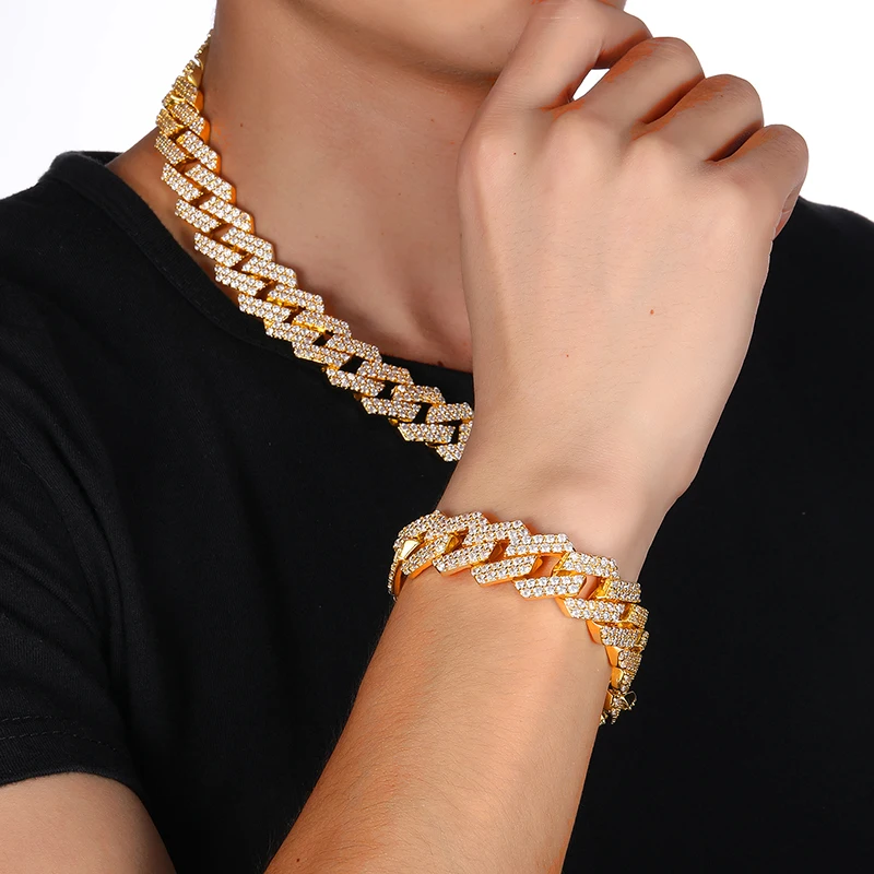 Хип-хоп 18 мм Bling Heavy CZ Iced Out, кубинская звеньевая цепь, полный кристалл, мужской браслет, ожерелье для мужчин, рэппер, ювелирное изделие 1"-24"