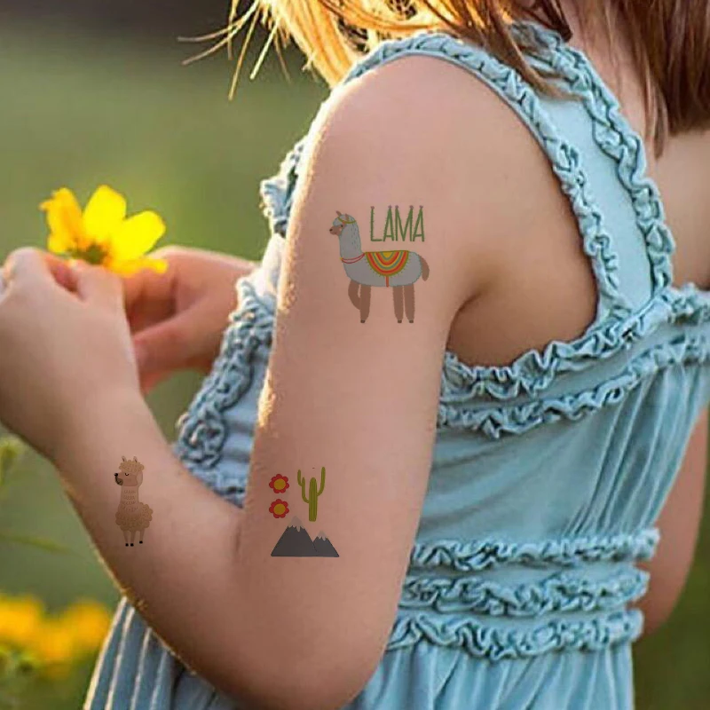 Cartoon Alpaca Tattoo Sticker Small Cute Sheep Cactus Children Design For Kid Temporary Fake Anime Hand Neck Arm Body Art Tattoo Temporary Tattoos Aliexpress