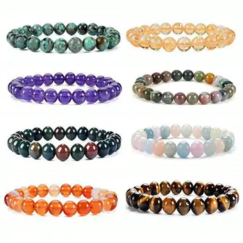 Natural Stone Bracelet Men 8MM Beads Elastic Bracelet Charm Chakra Healing Reiki Yoga Buddha Bracelets For Women Beads Jewelry