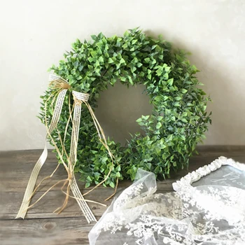 

Artificial Green Leaves Wreath 40 Cm Front Door Wreath Shell Grass Boxwood Wreath For Wall Window Party Decor 29
