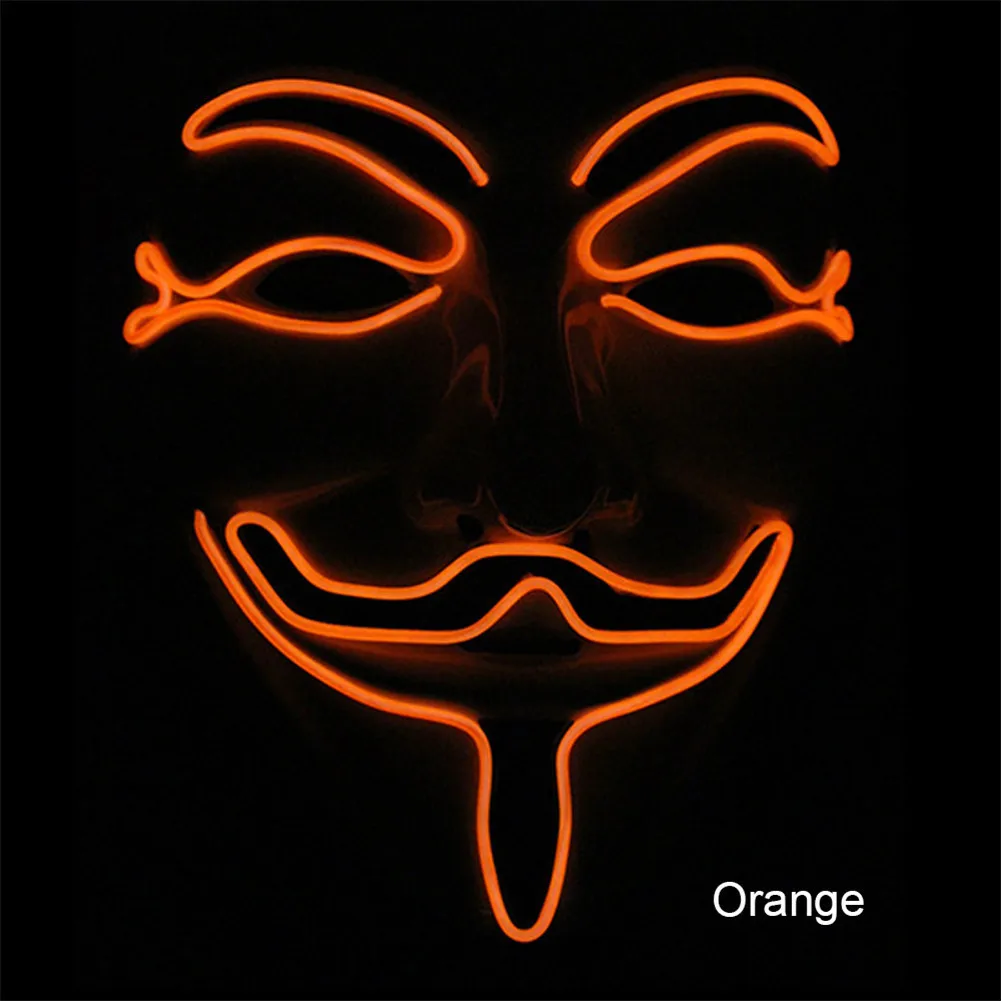 Светящаяся маска V для туши Vendetta Led Guy Fawkes Masque маскарадные маски вечерние тушь на Хэллоуин светящаяся Маскарадная маска - Цвет: Orange