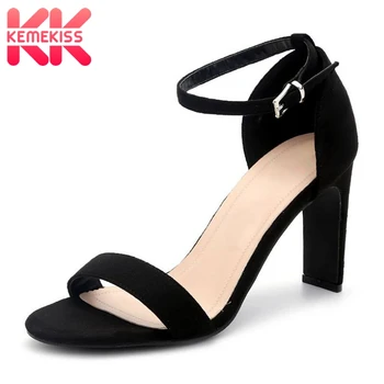 

KemeKiss Women Sandals Shoes Fashion Thick Over High Heels Shoes Women Metal Buckle Pu Leather Solid Lady Footwear Size 36-41
