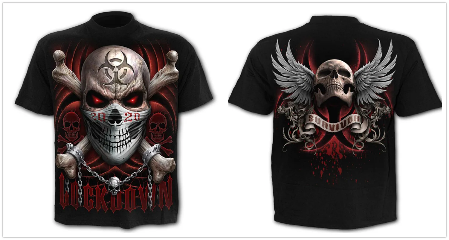 Mens 3D Skull T-Shirt - Punk Summer Streetwear Top O-neck Sizes XXS-5XL