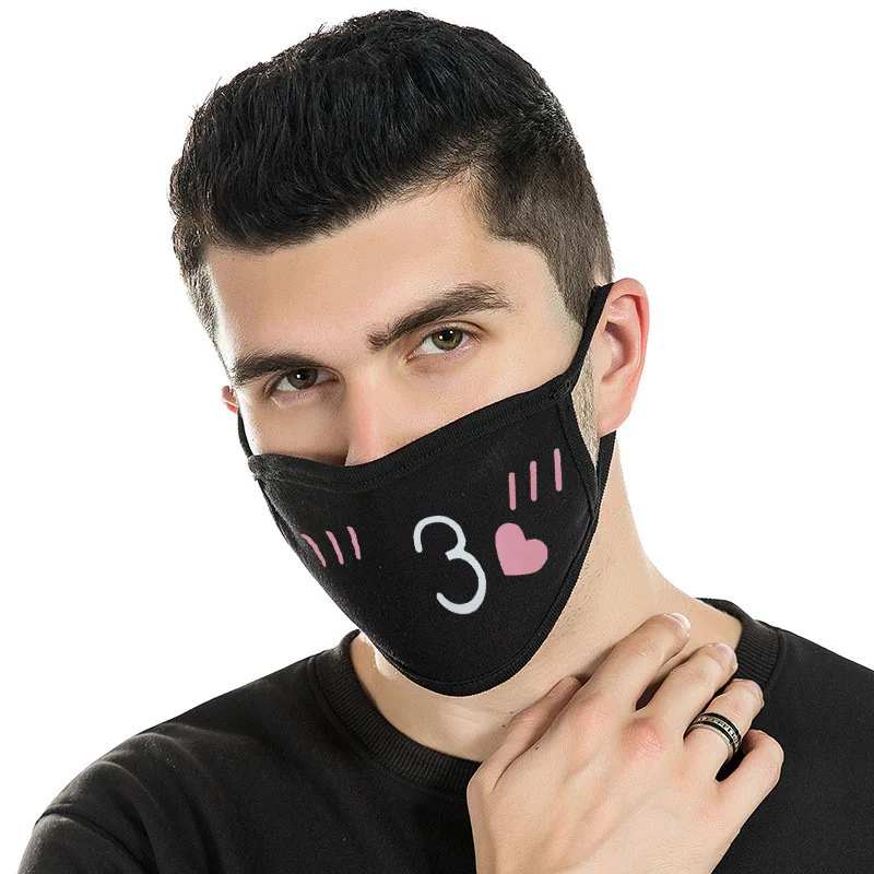 Pinkish Grey Fashion Expression Mouth Mask Anime Cotton Mouth Mask Unisex Mask Mouth-muffle Dustproof Respirator Cute Anti-Dust Mouth Covers - Color: Pinkish Grey