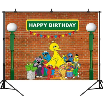 

Sesame Street Photography Backdrops Red Brick Wall Birthday Party Backgrounds