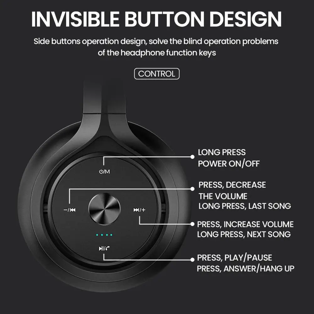 Wireless Headphones Foldable Headset Stereo HiFi Bass Earphones Noise Reduction Double Moving Coils EQ Mode