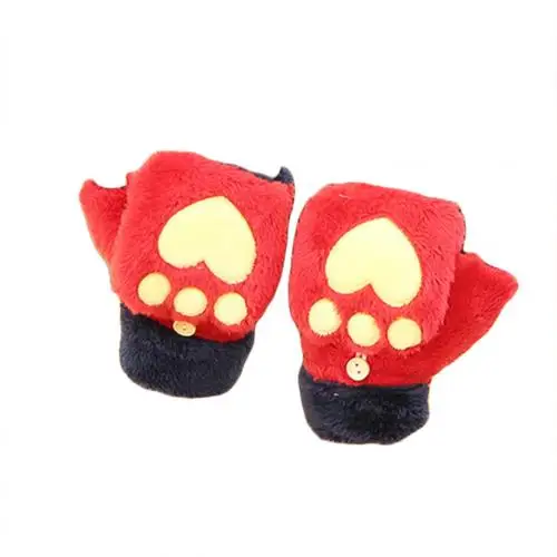 Red Cats Claw Зимние новые перчатки с медведем, вязаные перчатки, теплые плюшевые перчатки для взрослых с рисунком из мультфильма, рождественский подарок для женщин и друзей - Цвет: Red Cats Claw