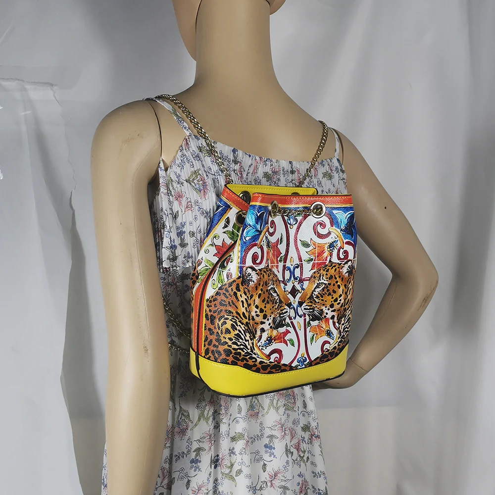 

Fashion backpack ladies youth bag color printing mini travel bag bucket bag backpack animal tiger leopard yellow leopard print p