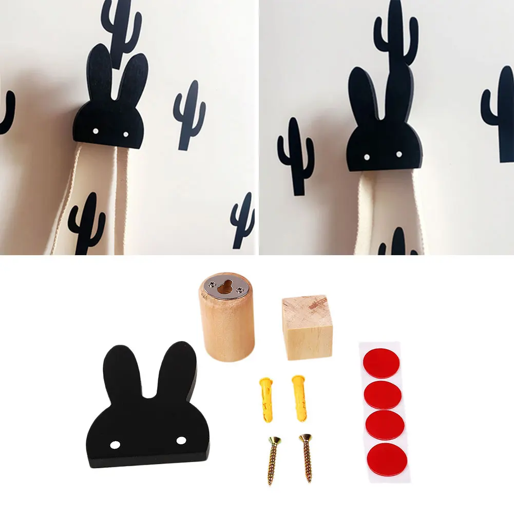 Black rabbit Мультяшная деревянная детская шляпа одежда настенный крючок Декоративная вешалка - Цвет: Black rabbit