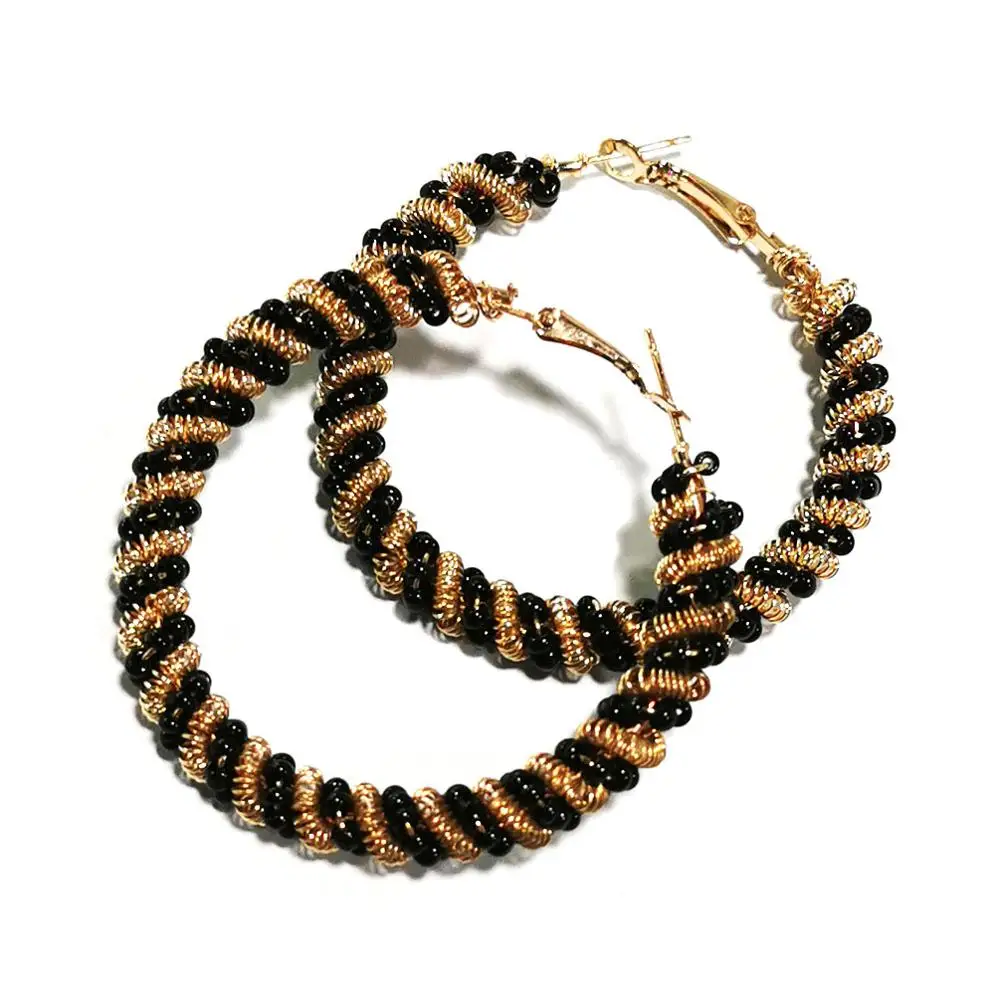 Gold Black Earrings MANILAI модные круглые бисерные серьги-кольца женские богемные акриловые бусы ручной работы массивные большие серьги ювелирные изделия подарок - Окраска металла: Gold Black Earrings