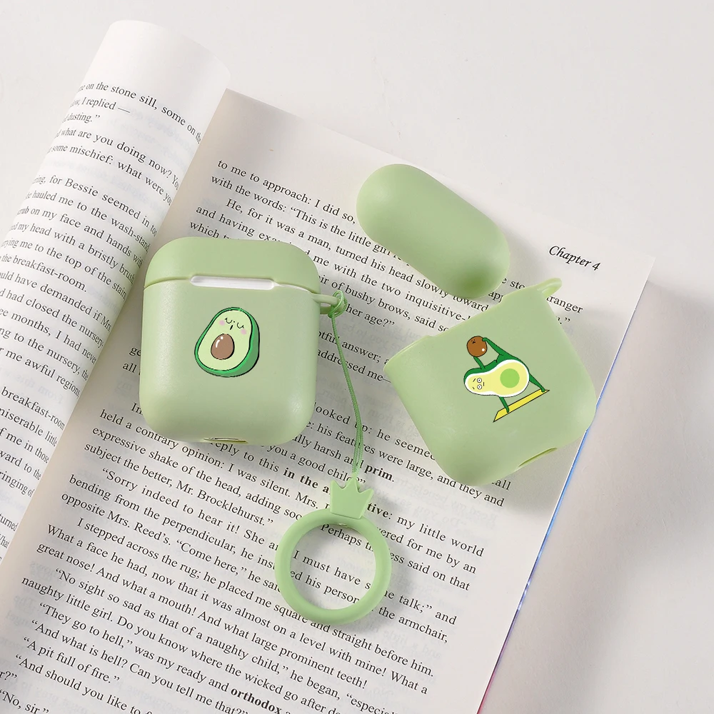 

Cute Case For Apple air pods Case Cartoon Avocado Earphone Case For Airpods 1 2 Soft Headphone Black Soft Case Without Rope