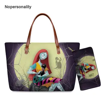 

Nopersonality Nightmare Before Christmas Print Handbag Sets for Women Casual Female Ladies Beach Tote Large Top-handle Bags