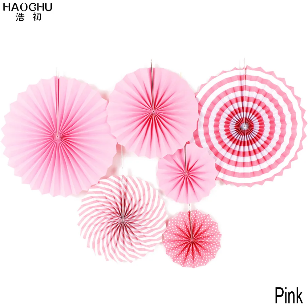 Pink 6 шт./компл. смешанные размеры подвесные из бумаги круглые колеса бумажные вееры фиолетовый/зеленый/синий/розовый день рождения Дети партии Рождество украшения - Цвет: Pink