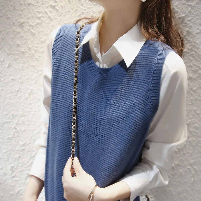 2020 осень зима кашемировый жилет женский круглый воротник без рукавов Вязанный