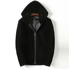 Мужское пальто из натурального меха, стрижка овец, шерсть, куртка размера плюс, короткая Осенняя зимняя куртка, Мужская кожаная куртка с капюшоном KFS18M211 KJ2183