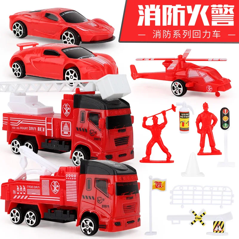 

Warrior Engineering Vehicle Toy Set Children Firefighting Crane Dig Bulldozing Excavator Bus Car 055H