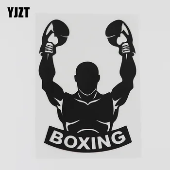 

YJZT 10.2CMX14.1CM Fighting Man Boxer Gloves Boxing Sports Decal Vinyl Car Sticker Black/Silver 8A-0723