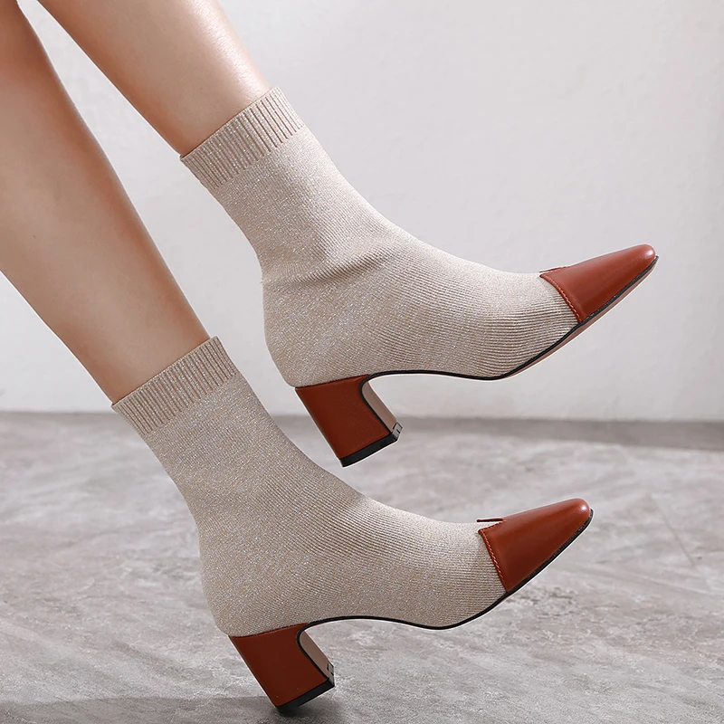 19 новые эластичные короткие сапоги с квадратной строчкой женские тонкие красные