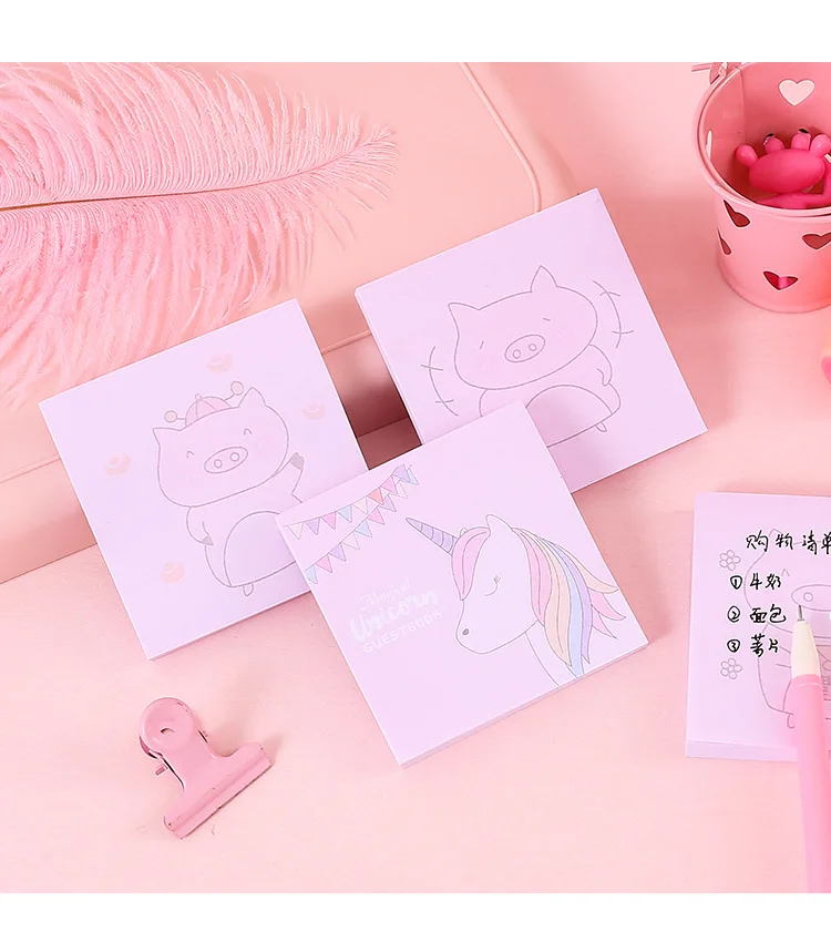South Korea GIRL'S Heart Cartoon Unicorn Sticky Notes Portable Message Notebook Portable Removable Self-stick Notes Notepad Smal
